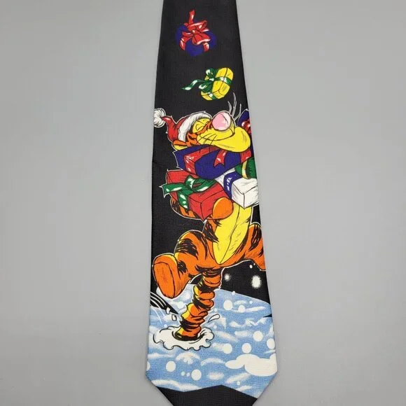 Vintage Disney Christmas Tigger Tie Black Festive Holiday Design - Picture 2 of 7